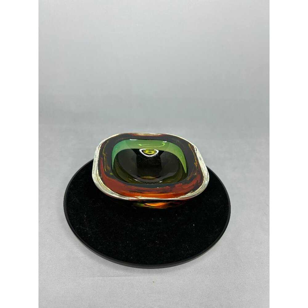 Art glass green brown Murano style ashtray catch all small dish